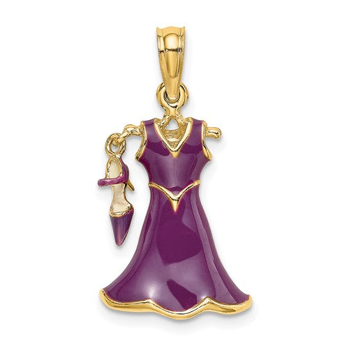 14K 3-D Moveable Enamel Purple Dress w/Shoe Charm