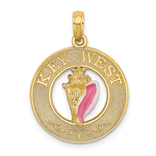 14K Enamel Conch Shell w/ KEY WEST Circle Charm