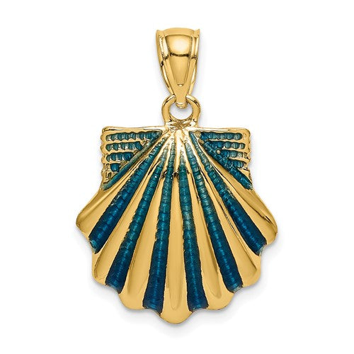 14K Blue Enamel Scallop Shell Charm