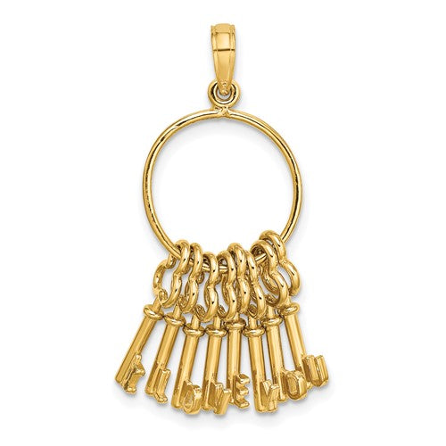 14K Moveable 3D I LOVE YOU  Key Chain Charm