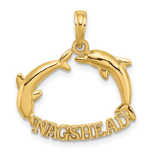 14K Polished NAGS HEAD w/ Jumping Dolphins Charm
