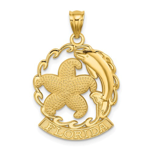 14K FLORIDA Starfish and Dolphin Wave Charm