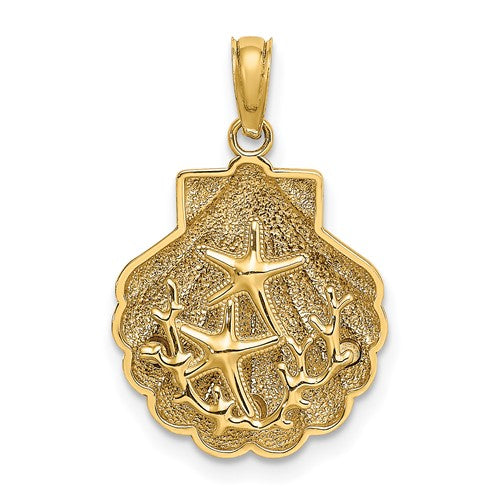 14K Reversible Starfish and Coral in Shell Charm
