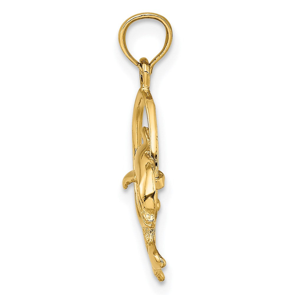 14K Polished Dolphin Jumping Through Hoop Charm