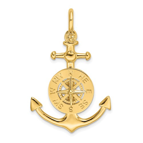 14K 3-D Small Anchor w/ Nautical Compass w/ Shackle Bail Charm