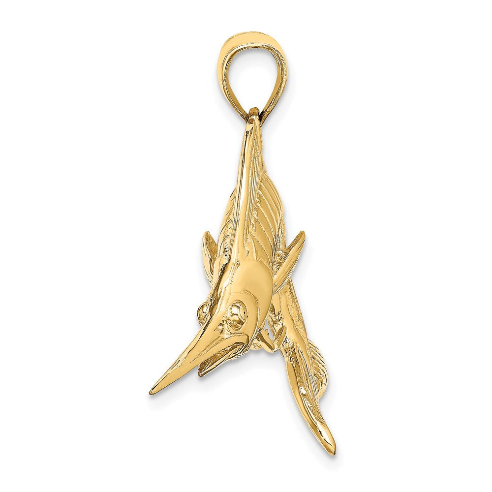 14K 3-D Polished Satin White Marlin Charm