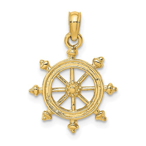 14K 2-D Textured Ship Wheel Charm