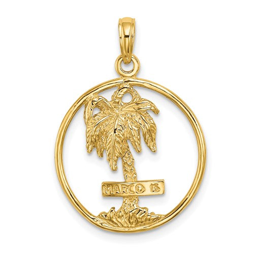 14K MARCO IS. Palm Tree Round Charm