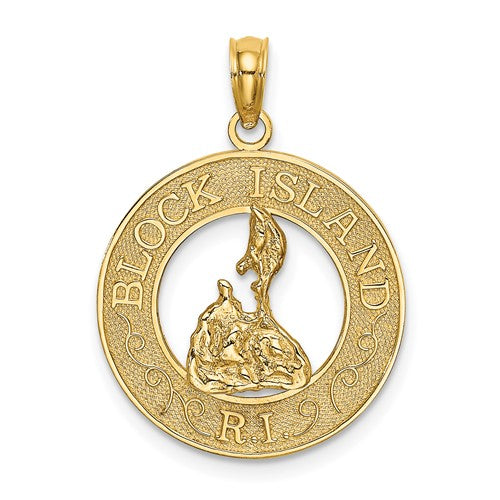 14K BLOCK ISLAND, RI Circle w/ Map Charm