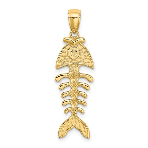 14K 3-D Polished/ Textured Fishbone Charm