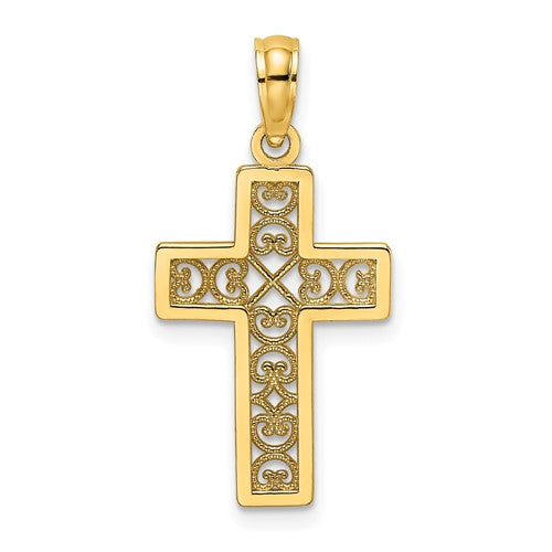 14K Textured Lace Center Cross Charm