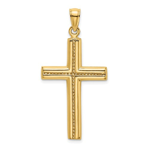14K Polished Beaded Cross Charm