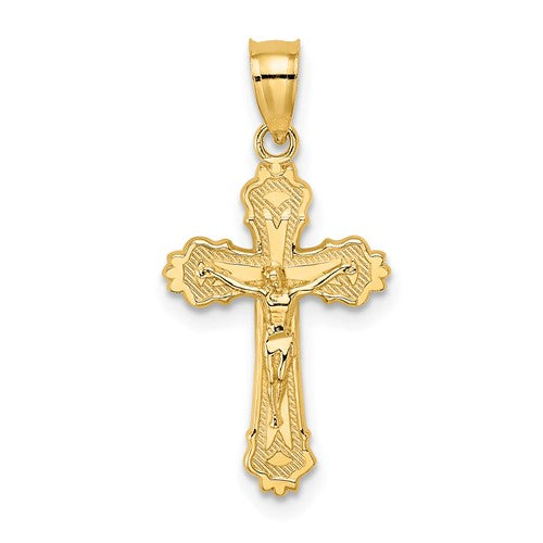 14K W/ Textured Scalloped Edge Crucifix Charm