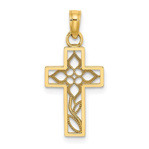 14K Flower In Cross Charm