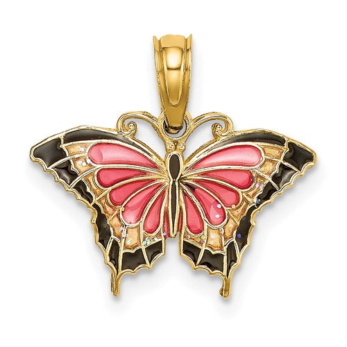 14K Small Enameled Pink Butterfly