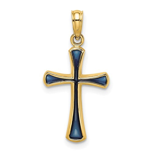 14K Blue Enameled Tapered Cross Charm
