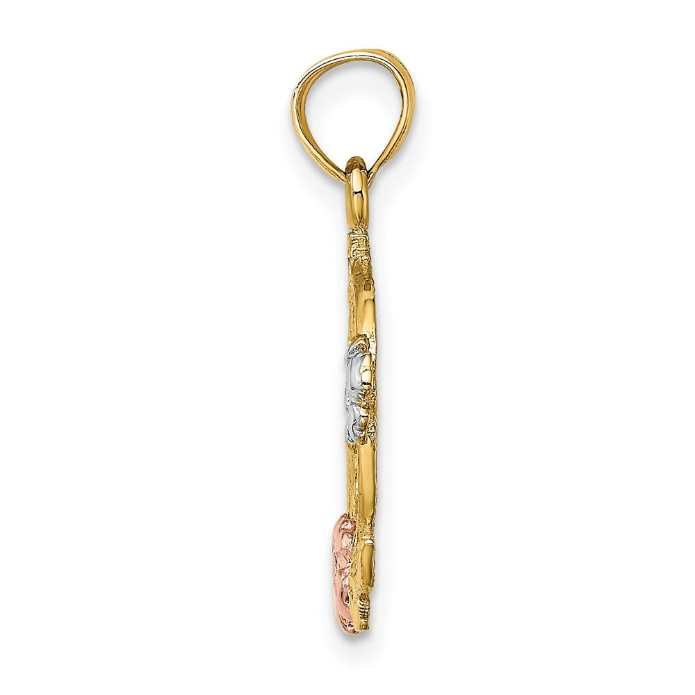 14k Two-tone w/White Rhodium #1 MOM w/Flower Charm