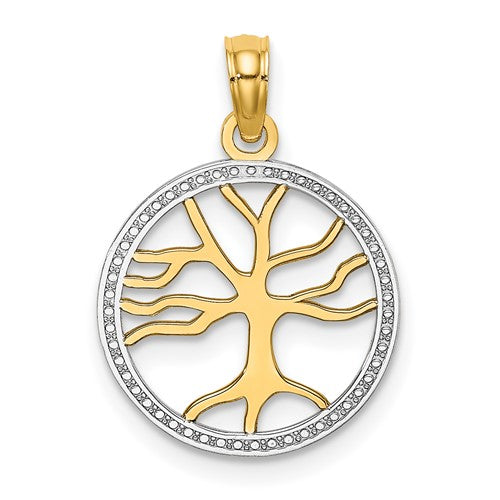 14k w/Rhodium Tree of Life in Round Frame Charm