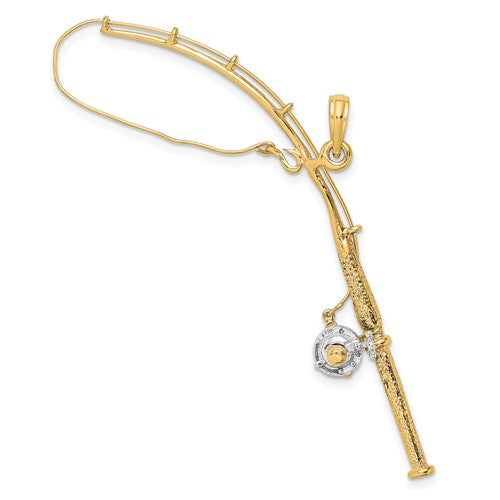 14K w/Rhodium 3-D Moveable Fishing Pole W/ Reel Charm