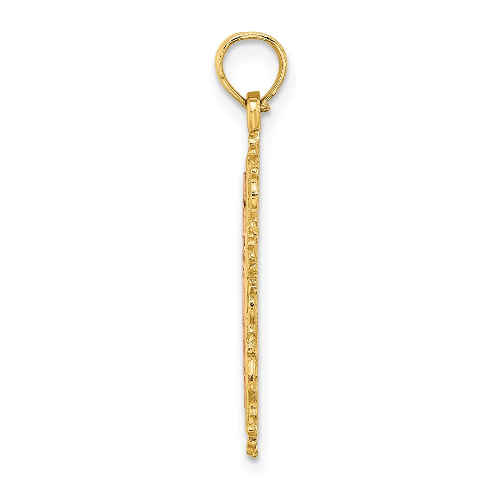 14K Two-Tone Cross w/ Lace Trim Charm