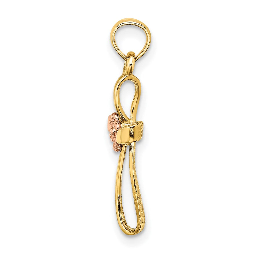 14k Two-Tone Twisted Cross w/ Flower Charm