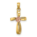 14k Two-Tone Twisted Cross w/ Flower Charm