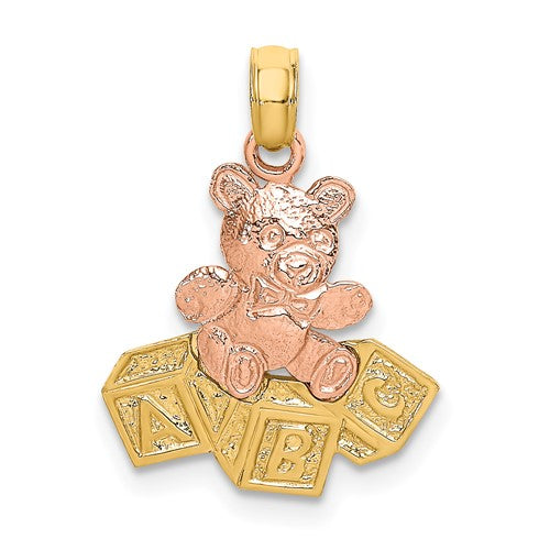14k Two-Tone Teddy Bear w/ ABC Blocks Charm