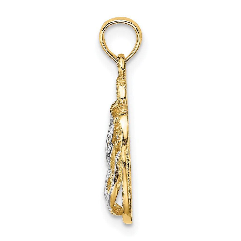 14k with White Rhodium 3D SANIBEL ISLAND Double Flip Flop Charm