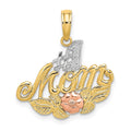 14k Two-tone w/White Rhodium #1 MOM w/ Flower Charm