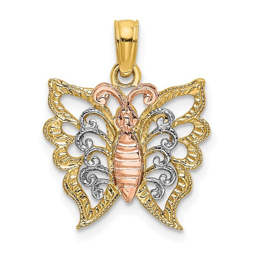 14k Two-Tone w/White Rhodium Butterfly Cut-Out Charm