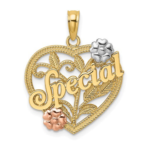 14k Two-tone w/ White Rhodium SPECIAL  On Heart w/ Flower Charm