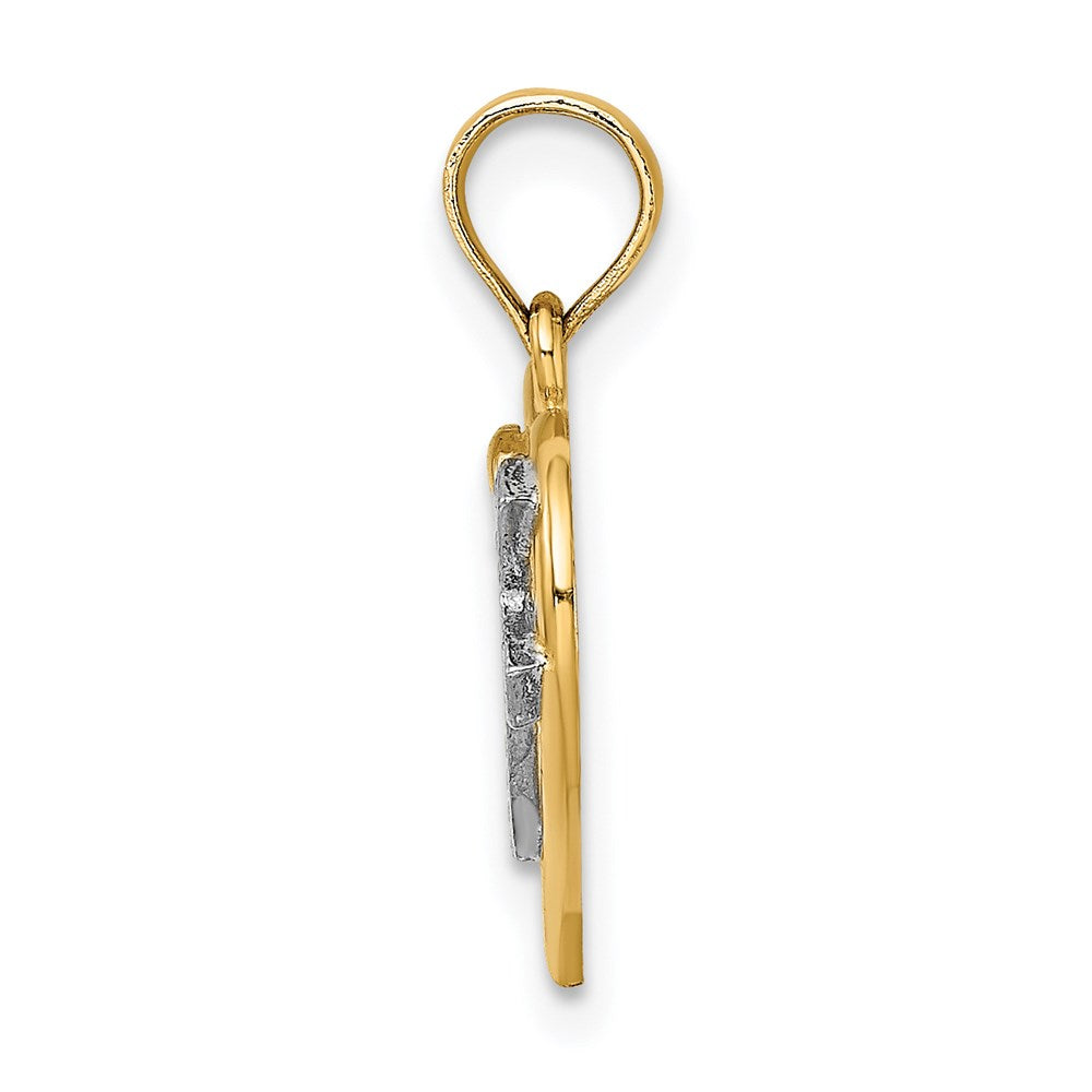 14K W/ Rhodium Cross In Heart Charm