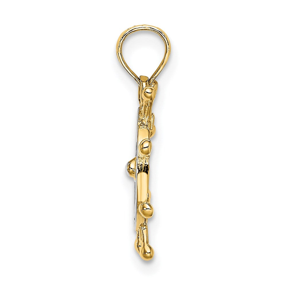 14K W/ Rhodium 2-D Ship Wheel Charm