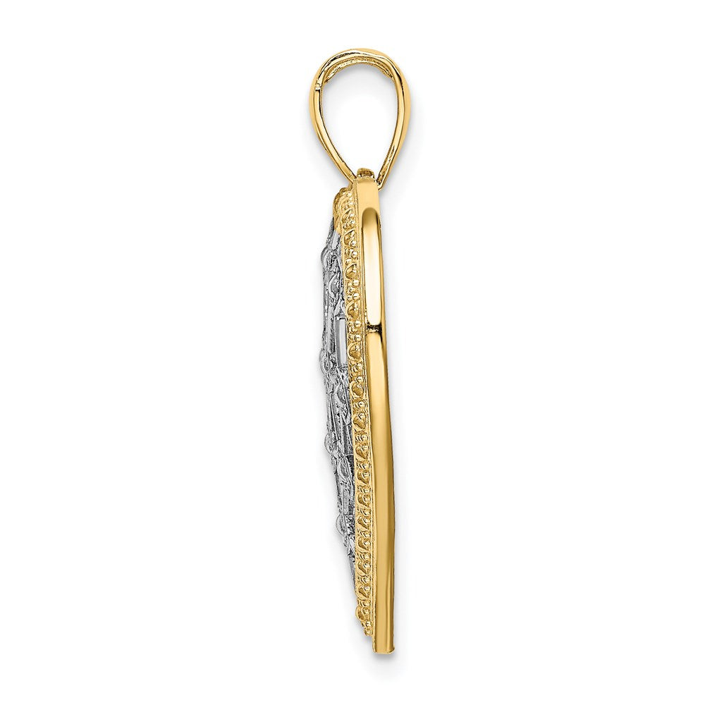14k w/Rhodium Lattice Center Heart Charm