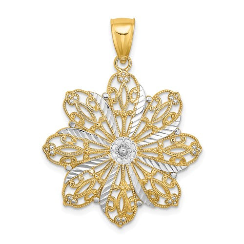 14K w/ Rhodium D/C Flower Charm