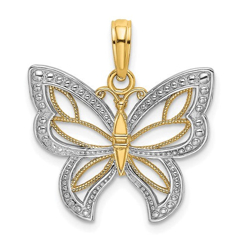 14k w/Rhodium Butterfly w/ White Beaded Wings Charm