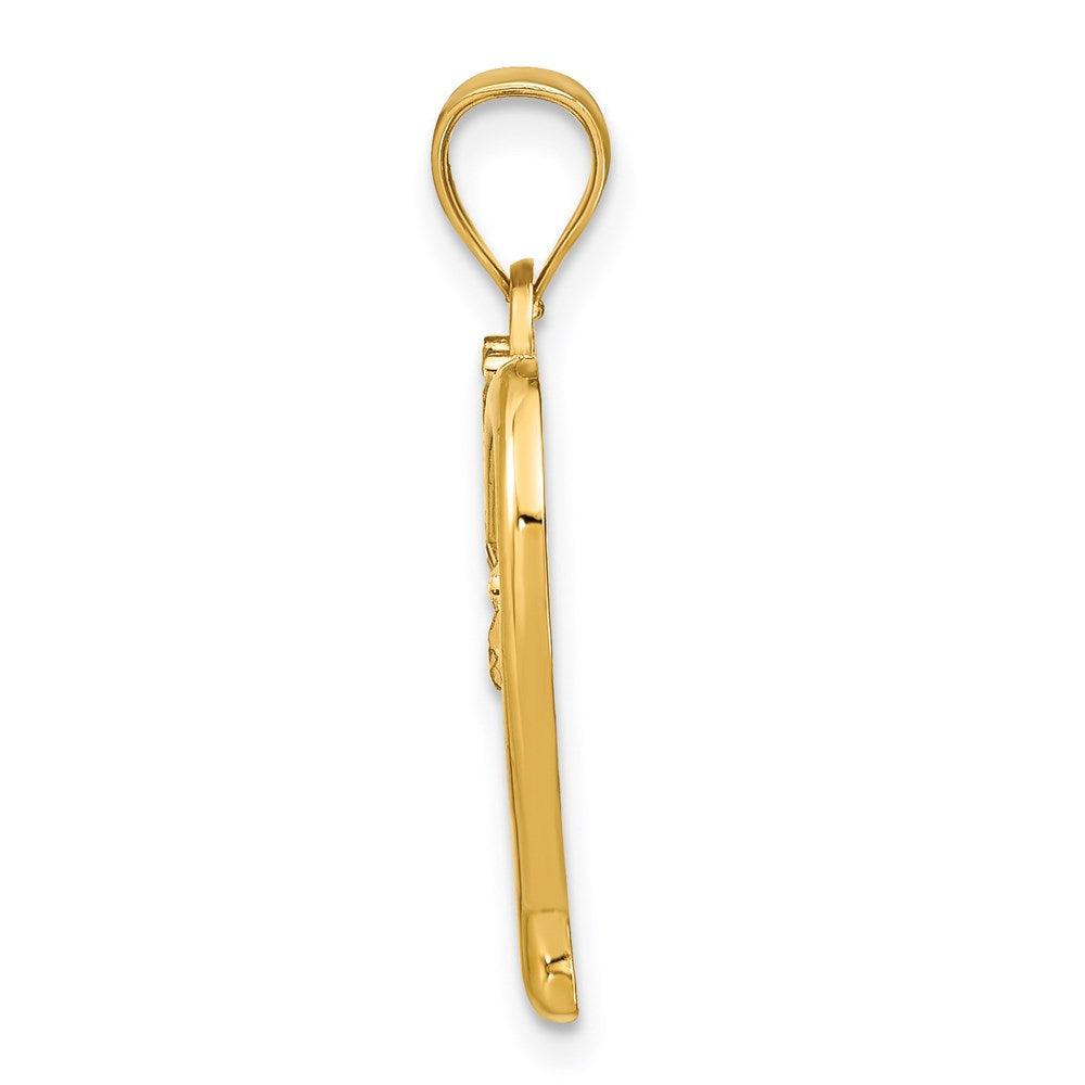 14k w/Rhodium Diamond-cut Heart Charm