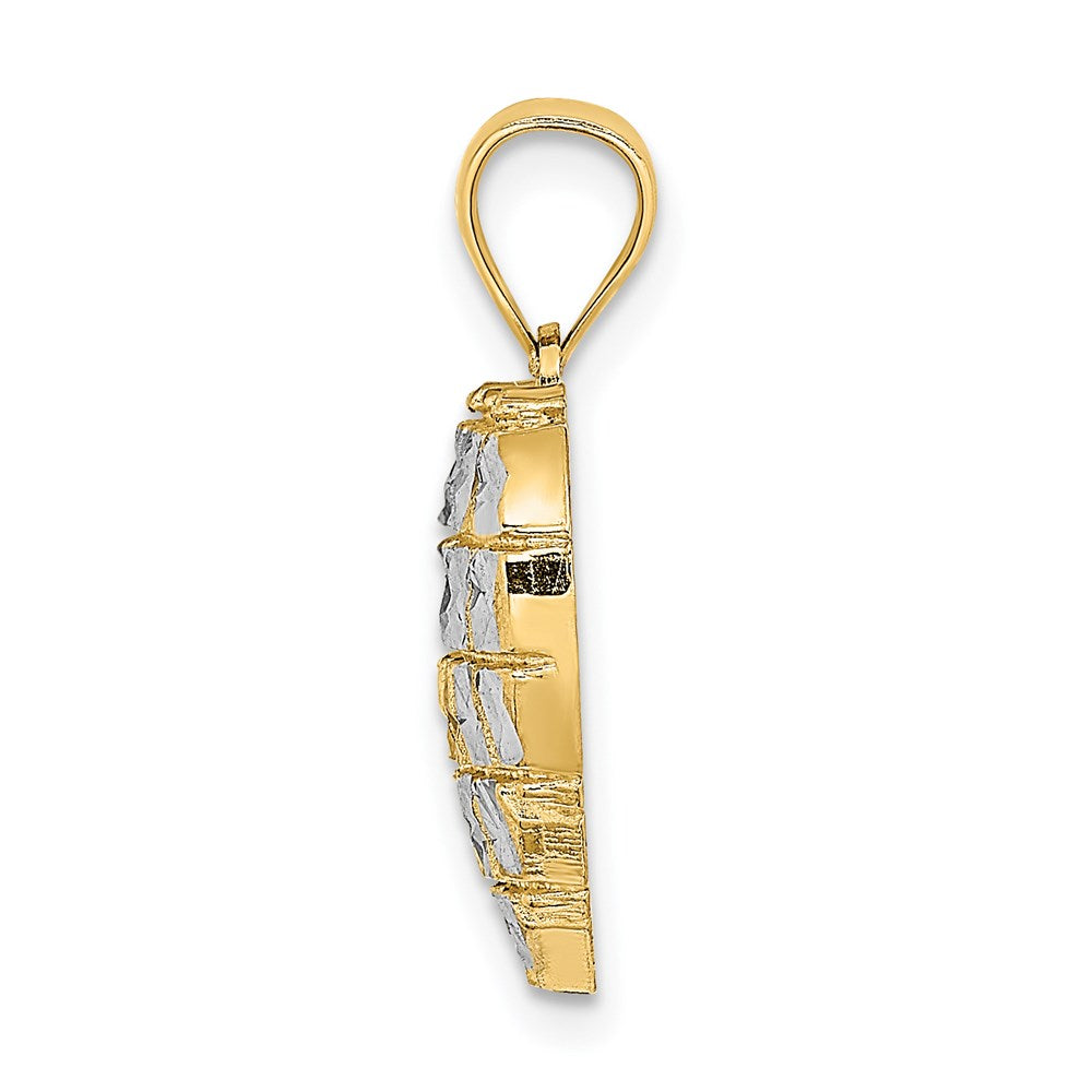 14k w/Rhodium Diamond-cut Heart Charm
