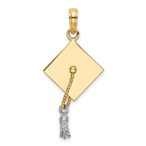 14k 3-D Graduation Cap w/ White Rhodium Moveable Tassle Charm