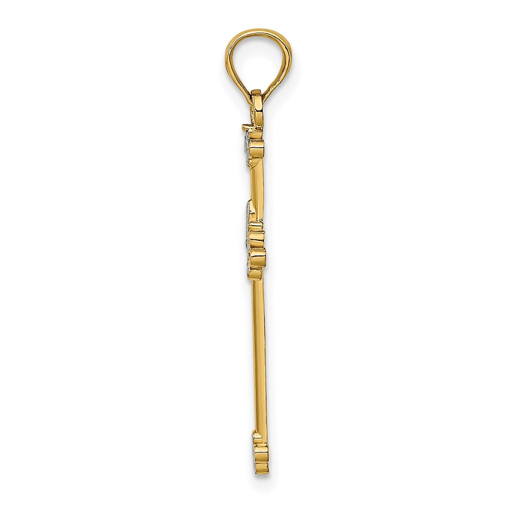 14k w/ Rhodium Thin D/C Cross Charm