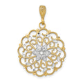 14K w/Rhodium D/C Scalloped Wave Charm