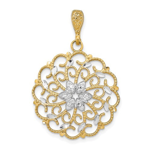 14K w/Rhodium D/C Scalloped Wave Charm