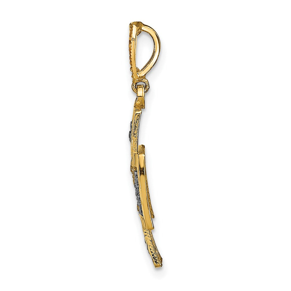 14K w/Rhodium D/C Heart Cross Charm