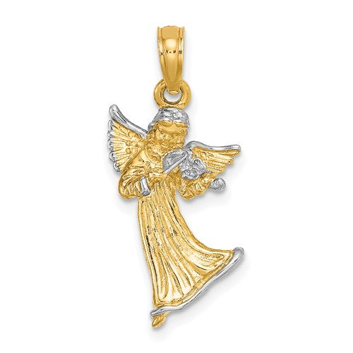14k w/ White Rhodium 3-D Angel Playing Violin Charm