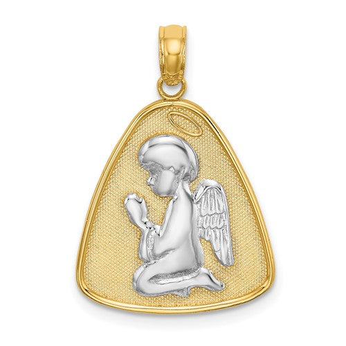 14K w/Rhodium Angel Praying w/Halo On Triangle Disc