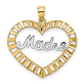 14k w/Rhodium MADRE  in Heart Charm