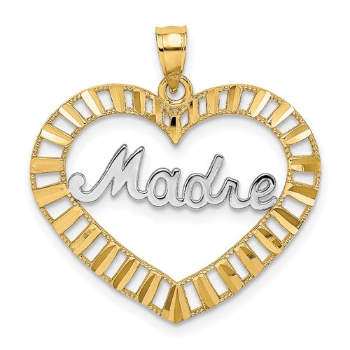 14k w/Rhodium MADRE  in Heart Charm