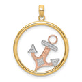 14K Two-tone w/White Rhodium Anchor In Circle Charm