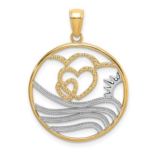 14k w/Rhodium Sun, Hearts ,Water Circle Charm