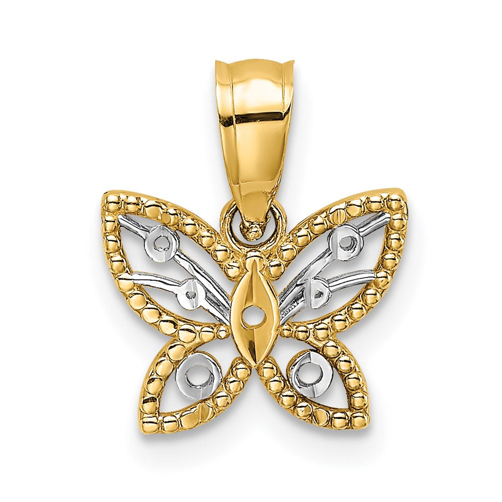 14k w/ Rhodium Diamond-cut Butterfly Charm